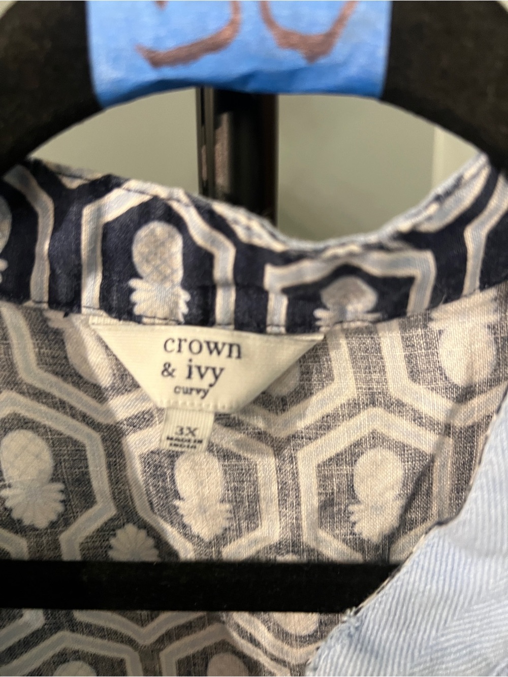 crown & ivy Navy and White Geometric Tunic with Light Blue Trim linen - Picture 4 of 4